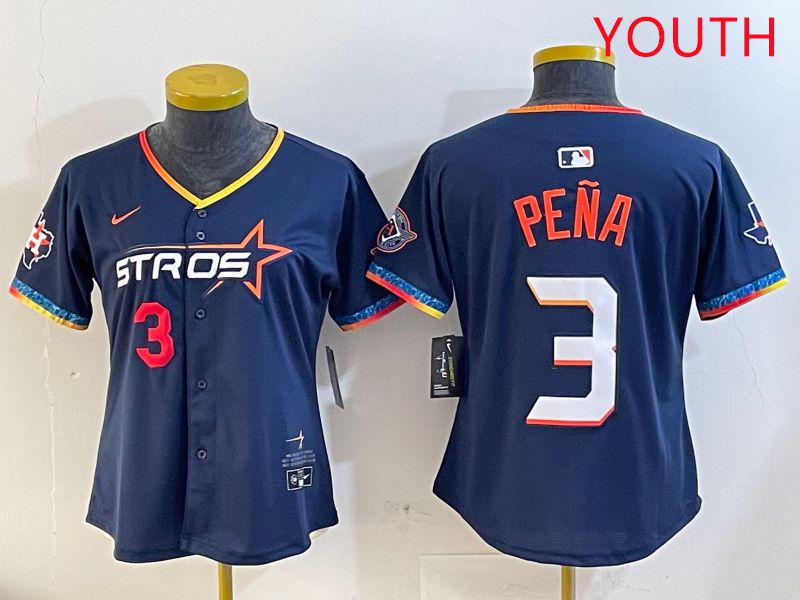 Youth Houston Astros #3 Pena Drak Blue Fourth generation Joint Name 2025 Nike MLB Jersey style 3